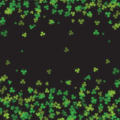 Saint Patrick's Day frame with green tree leaf clovers on black background. Vector.