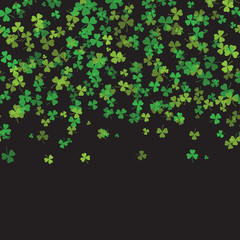 Saint Patrick's Day frame with green tree leaf clovers on black background. Vector.