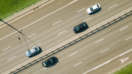 Aerial view on the of expressway across city road in the Kiev city