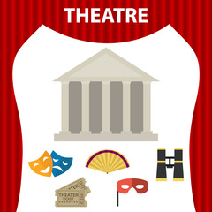 Theater. Composition of a set of theatrical objects. Isolated theatrical objects on white background.