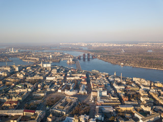 Panoramic view of the city of Kiev with the Dnieper River in the distance
