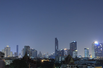 BANGKOK, THAILAND - April 15, 2018: Beautiful panorama view of nightlife of Bangkok city and buildings