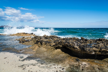 Scenic view of rocks on the beach