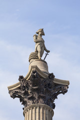 Fototapeta na wymiar Nelson Column, statue of Admiral Nelson, Trafalgar Square, London, United Kingdom.