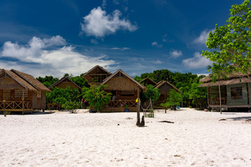 Wooden beach hut on Koh Rong Samloem Island, Cambodia. Saracen Bay. 