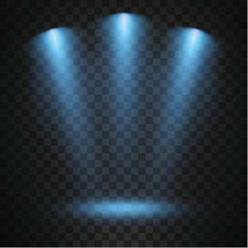 Blue spotlights on transparent background