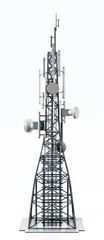 Steel telecommunications tower with satellite dishes. 3D illustration