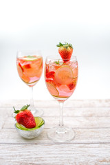 Pink Detox Drink of Strawberry, Cucumber and Lime, Idea for Infused Water, Detox Juice, Summer Drink, Party Drink