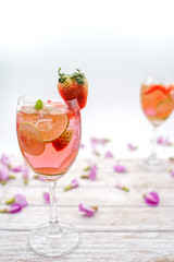Pink Detox Drink of Strawberry, Cucumber and Lime, Idea for Infused Water, Detox Juice, Summer Drink, Party Drink