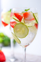 Infused Water of Cucumber, Strawberry and Lime, Idea for Detox Water, Fruit Infused Water or Fresh Summer Drink