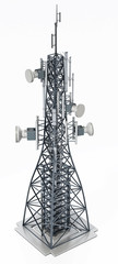 Steel telecommunications tower with satellite dishes. 3D illustration