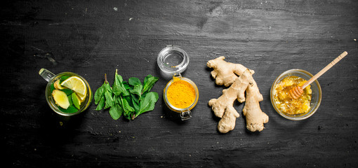 Ginger tea with ingredients.