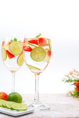 Infused Water of Cucumber, Strawberry and Lime, Idea for Detox Water, Fruit Infused Water or Fresh Summer Drink