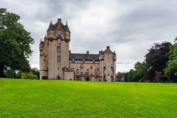 Fototapeta na wymiar Side view of Fyvie Castle, surrounded by a wonderful park, Aberdeenshire, Scotland, Britain
