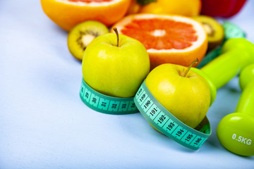 Food for  diet and dumbbells