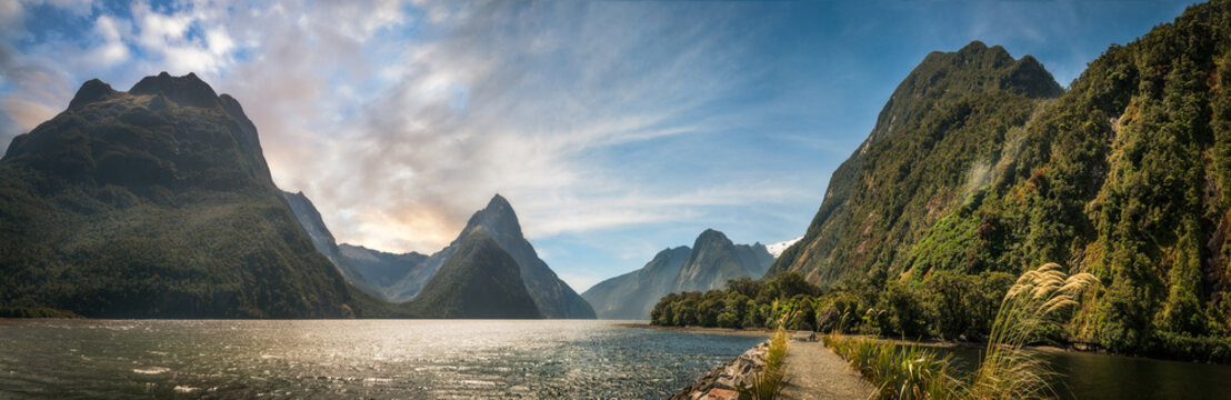 Milford Sound Panorama at golden hour