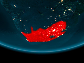 Night over South Africa on Earth