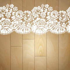 Vector lace frame on wooden background
