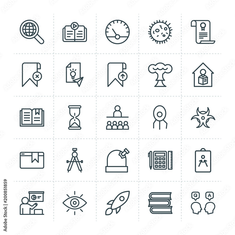 Poster modern simple set of science, bookmarks, education vector outline icons. ..contains such icons as sc