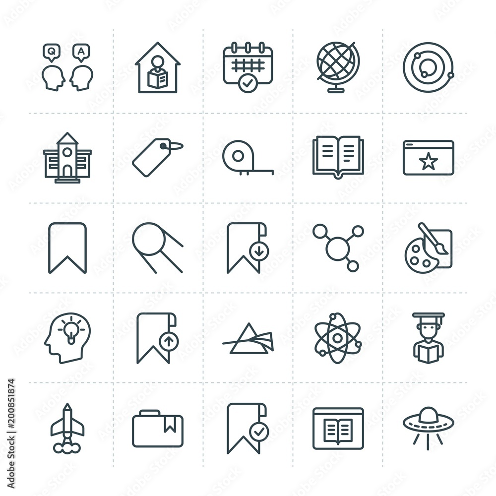 Poster modern simple set of science, bookmarks, education vector outline icons. ..contains such icons as qu