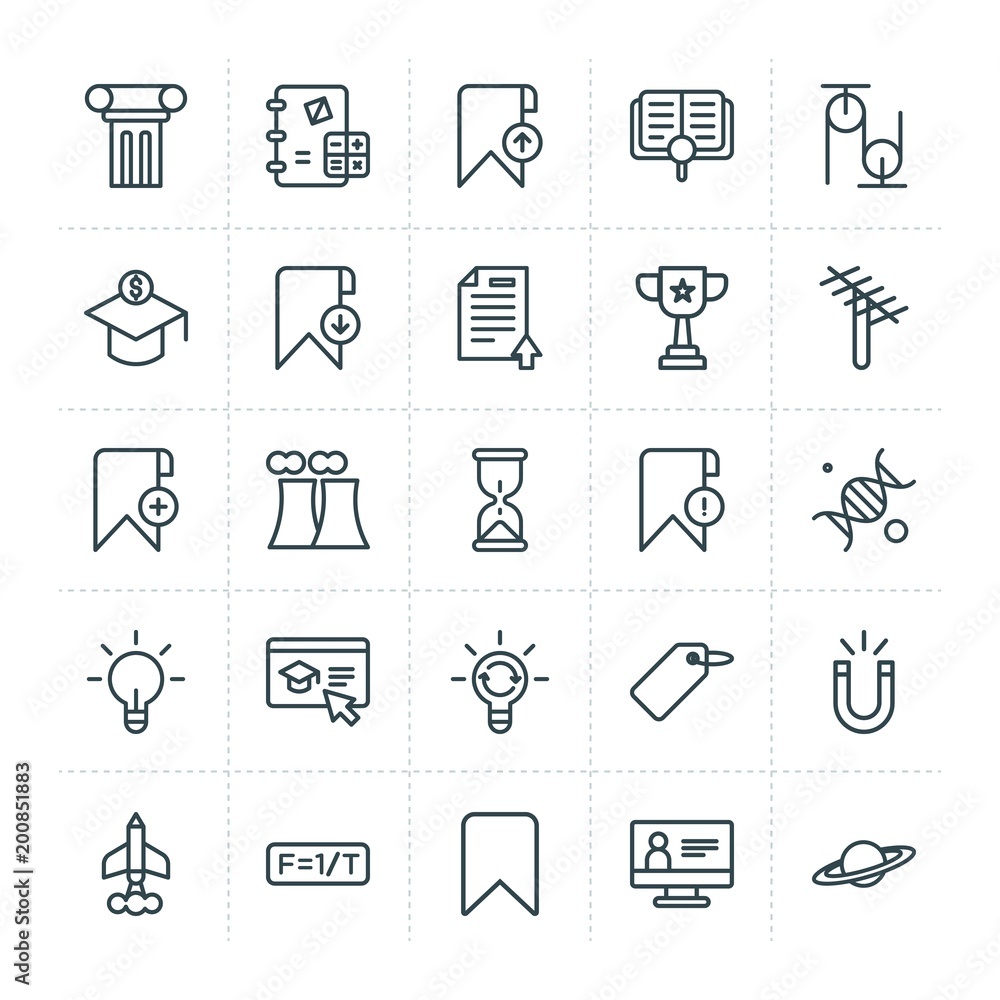 Poster modern simple set of science, bookmarks, education vector outline icons. ..contains such icons as in