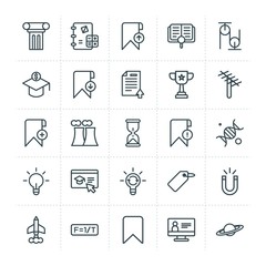 Modern Simple Set of science, bookmarks, education Vector outline Icons. ..Contains such Icons as internet,  computer,  mathematics,  paper and more on white background. Fully Editable. Pixel Perfect.