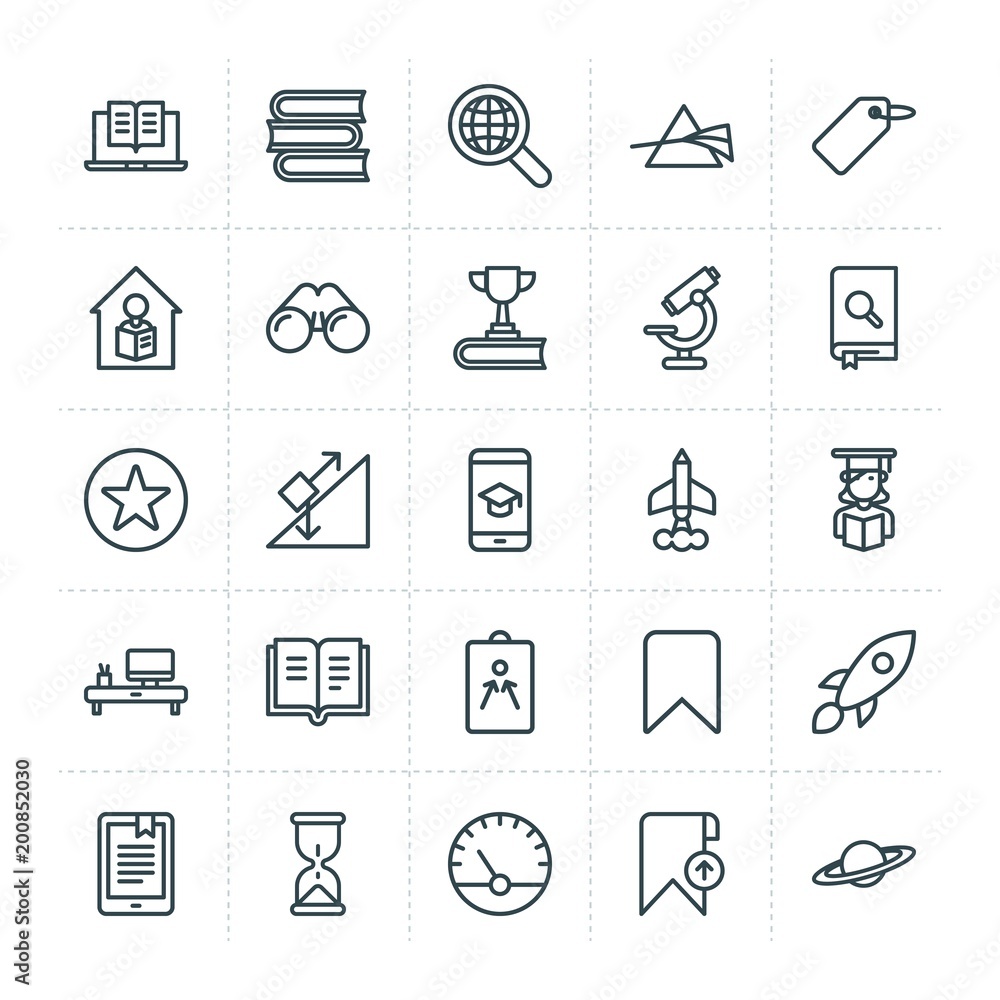 Poster modern simple set of science, bookmarks, education vector outline icons. ..contains such icons as ma