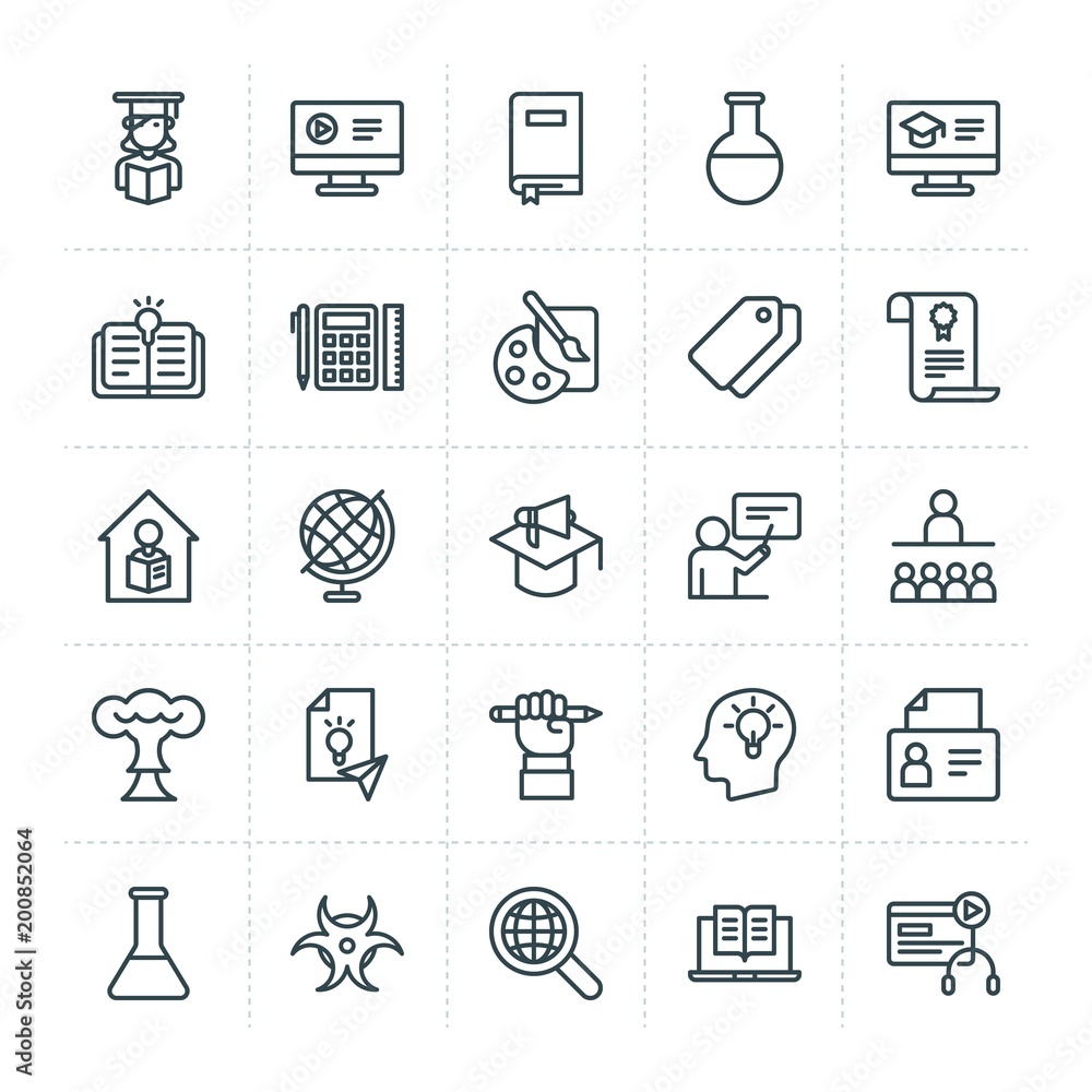 Poster modern simple set of science, bookmarks, education vector outline icons. ..contains such icons as co