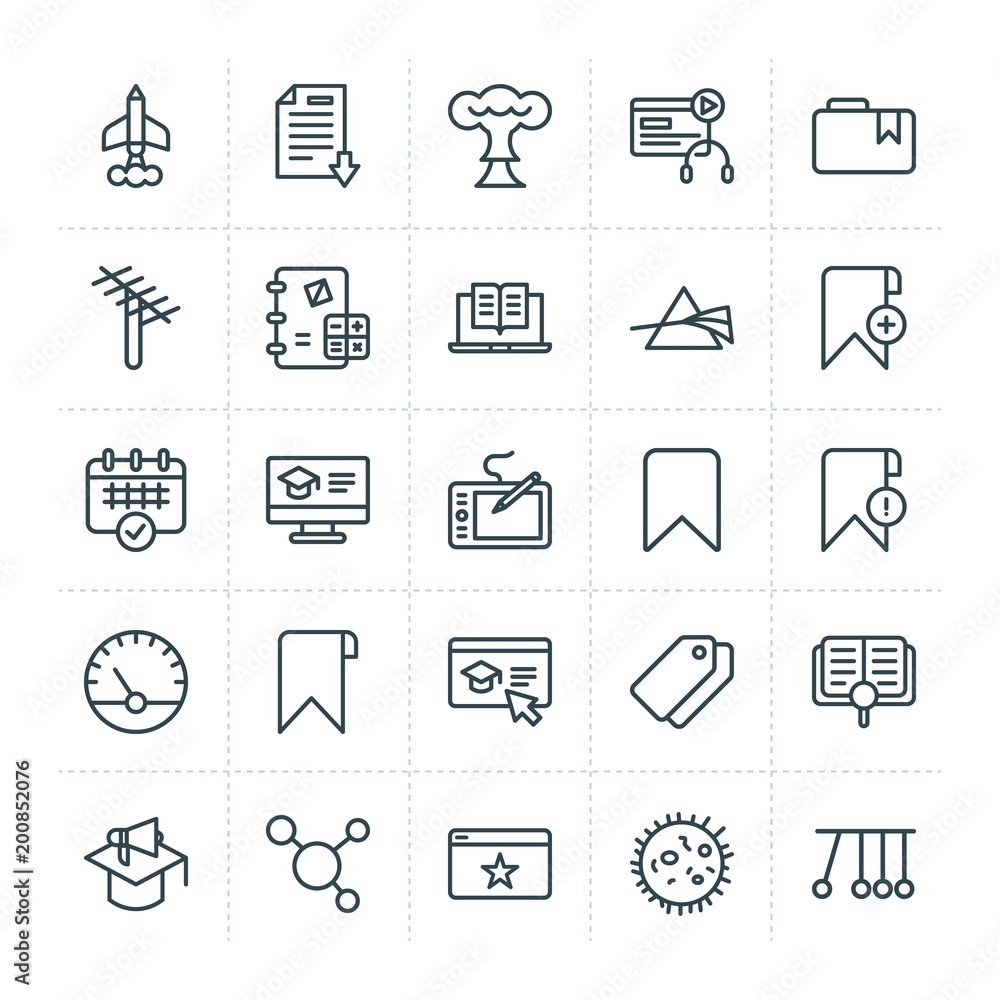 Poster modern simple set of science, bookmarks, education vector outline icons. ..contains such icons as mi