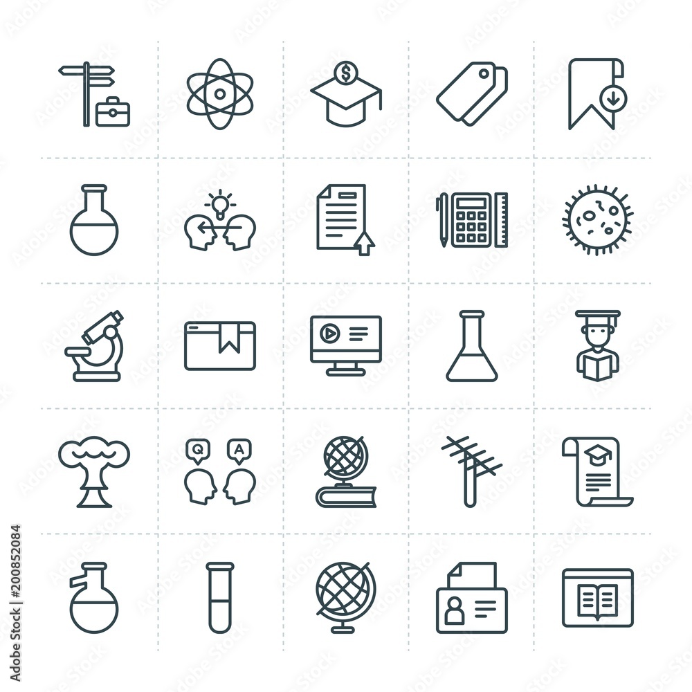 Poster modern simple set of science, bookmarks, education vector outline icons. ..contains such icons as la