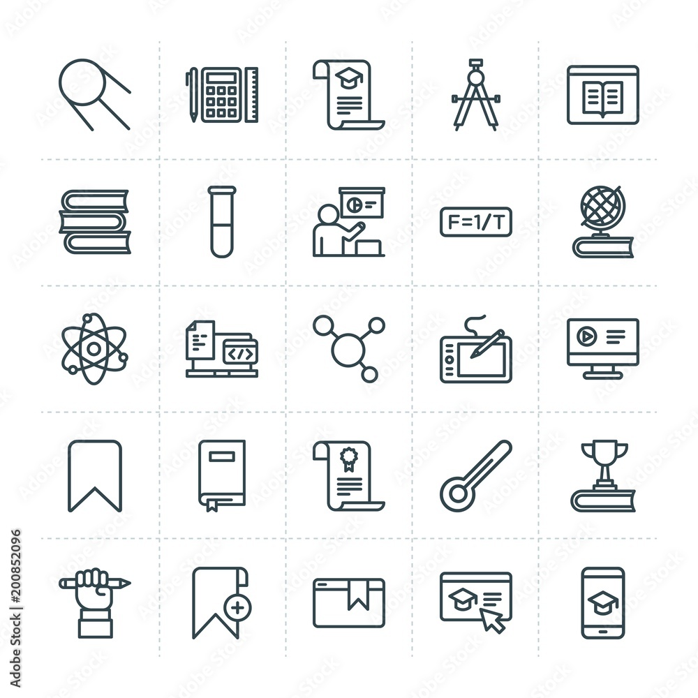 Poster modern simple set of science, bookmarks, education vector outline icons. ..contains such icons as in