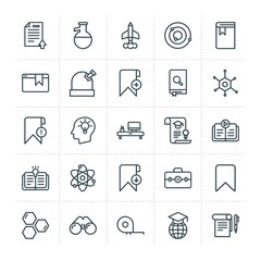 Modern Simple Set of science, bookmarks, education Vector outline Icons. ..Contains such Icons as  paper,  teamwork,  design,  ruler,  lab and more on white background. Fully Editable. Pixel Perfect.