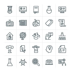 Modern Simple Set of science, bookmarks, education Vector outline Icons. ..Contains such Icons as  computer, internet, chemistry,  ebook and more on white background. Fully Editable. Pixel Perfect.