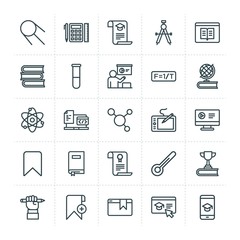 Modern Simple Set of science, bookmarks, education Vector outline Icons. ..Contains such Icons as internet, geometry, stipend,  code,  day and more on white background. Fully Editable. Pixel Perfect.