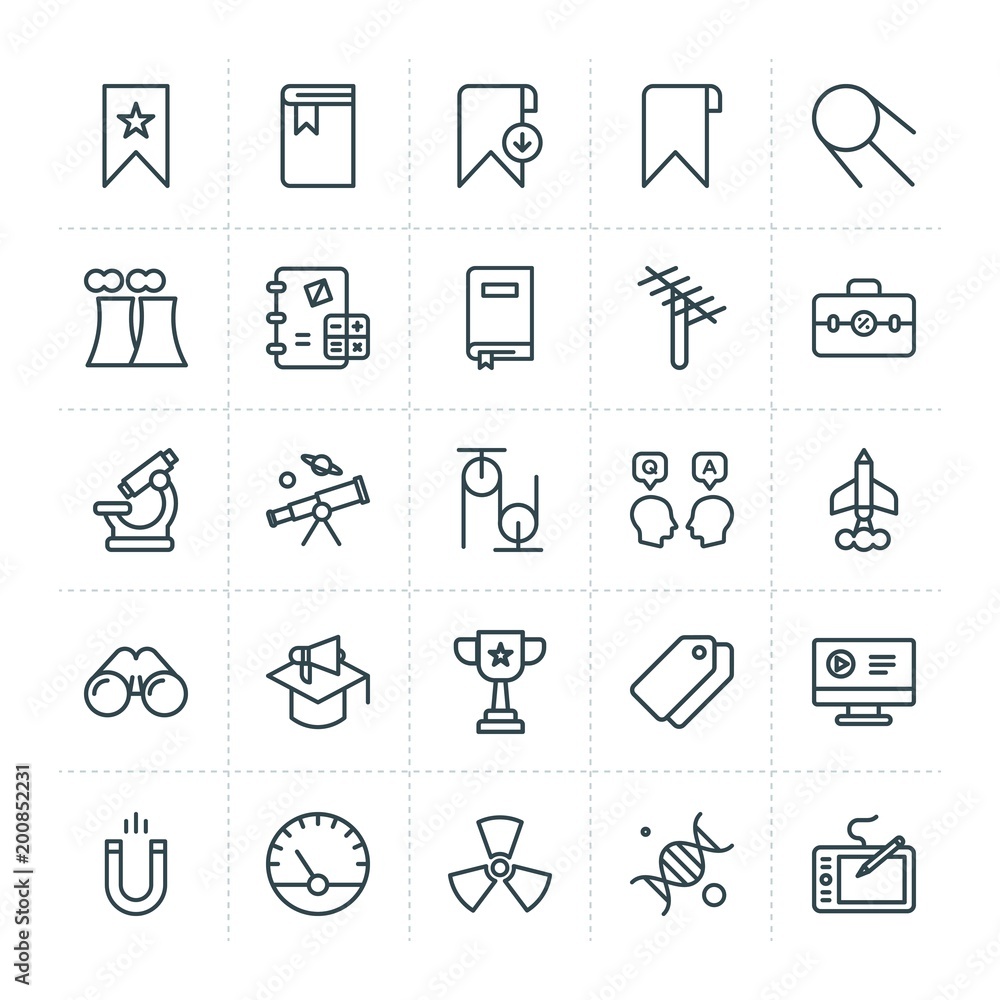 Poster modern simple set of science, bookmarks, education vector outline icons. ..contains such icons as la