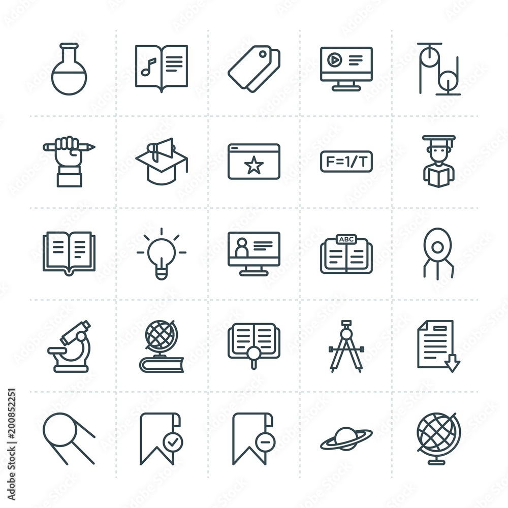 Poster modern simple set of science, bookmarks, education vector outline icons. ..contains such icons as li