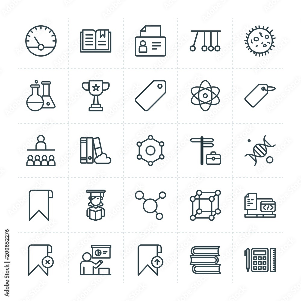 Poster modern simple set of science, bookmarks, education vector outline icons. ..contains such icons as li