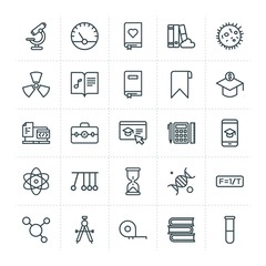 Modern Simple Set of science, bookmarks, education Vector outline Icons. ..Contains such Icons as  financial, laboratory,  knowledge, meter and more on white background. Fully Editable. Pixel Perfect.