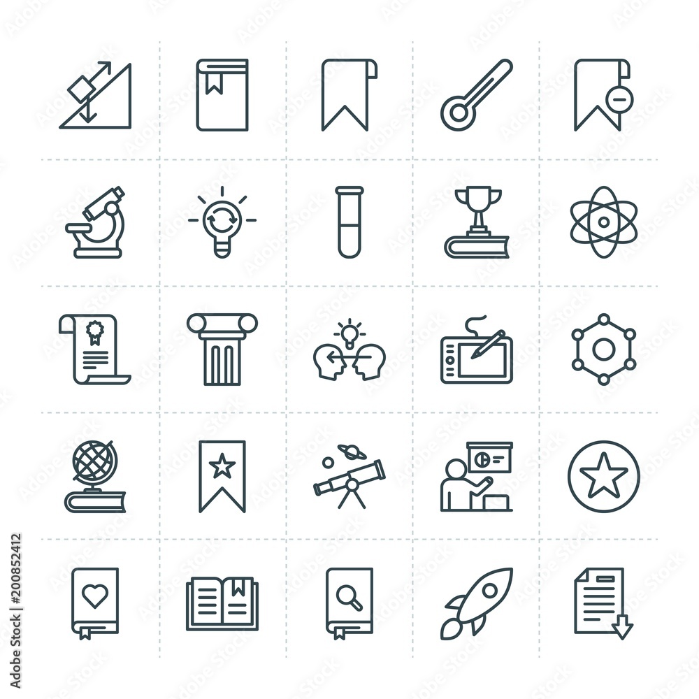 Poster modern simple set of science, bookmarks, education vector outline icons. ..contains such icons as pl