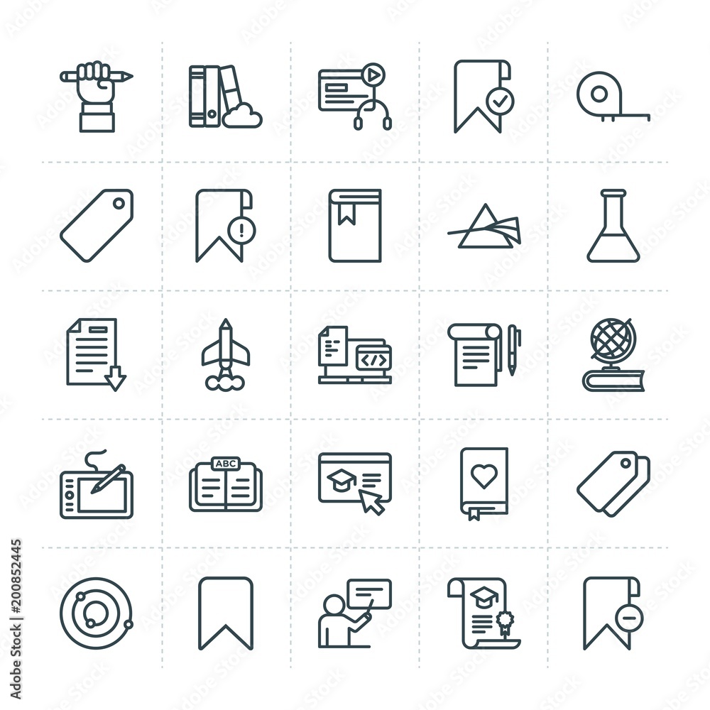 Poster modern simple set of science, bookmarks, education vector outline icons. ..contains such icons as sy