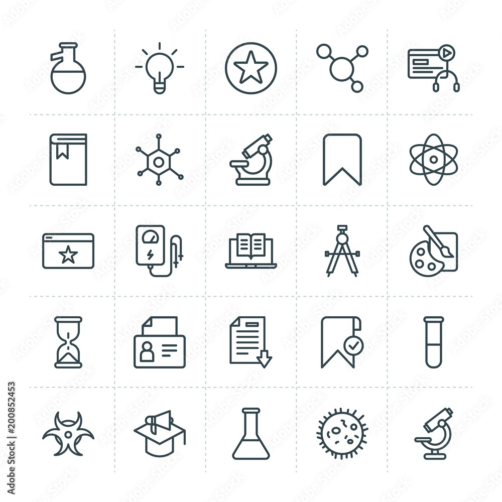 Poster modern simple set of science, bookmarks, education vector outline icons. ..contains such icons as fa
