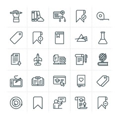 Modern Simple Set of science, bookmarks, education Vector outline Icons. ..Contains such Icons as  system,  measure,  cloud,  learning,  and more on white background. Fully Editable. Pixel Perfect.