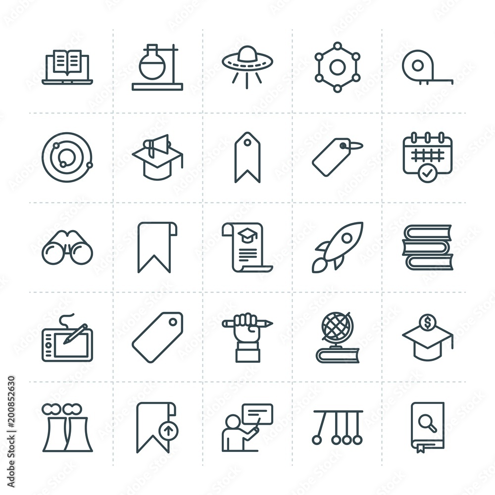 Poster modern simple set of science, bookmarks, education vector outline icons. ..contains such icons as mo