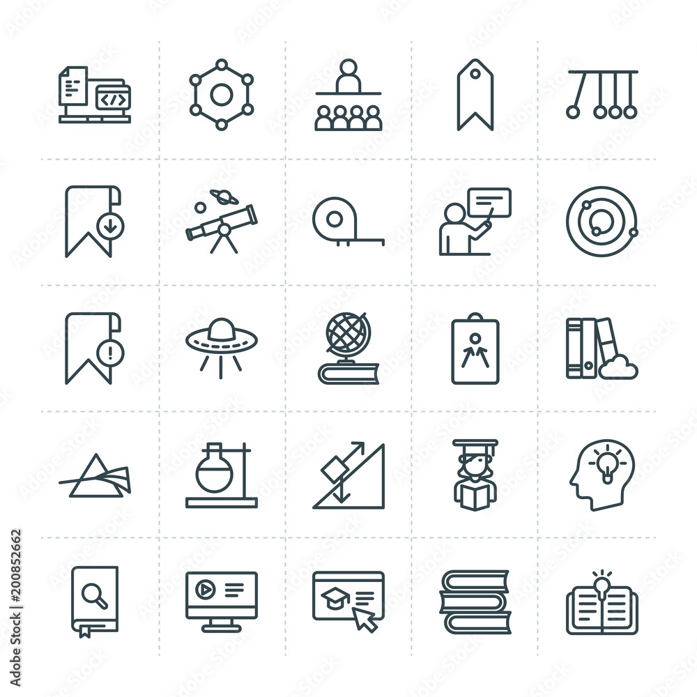 Poster modern simple set of science, bookmarks, education vector outline icons. ..contains such icons as we