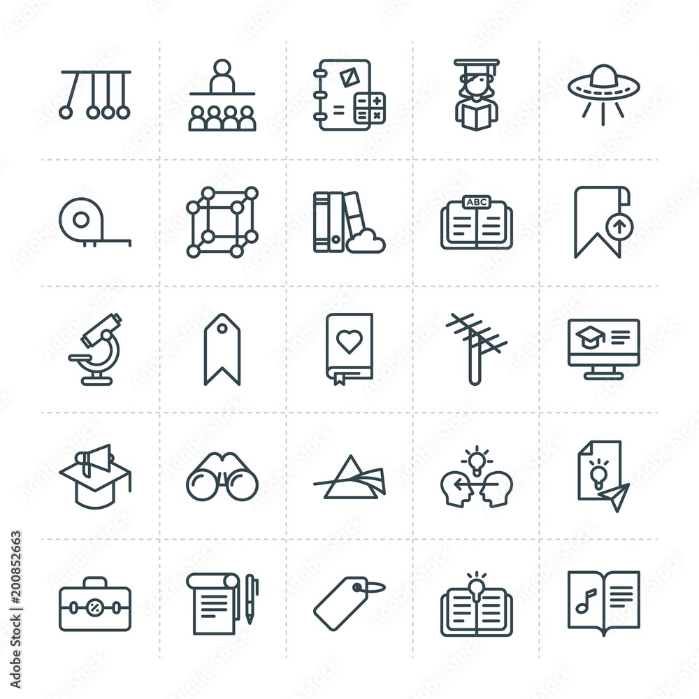 Poster modern simple set of science, bookmarks, education vector outline icons. ..contains such icons as ex