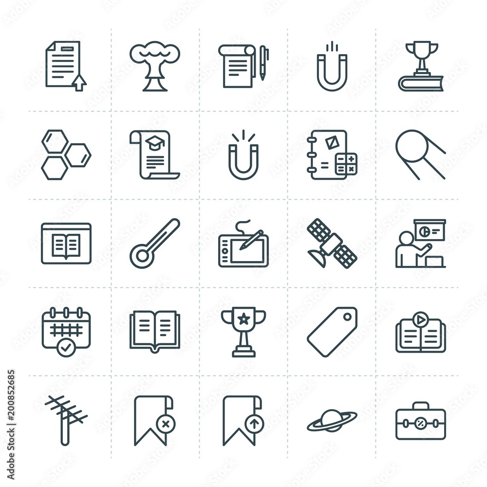 Aufkleber modern simple set of science, bookmarks, education vector outline icons. ..contains such icons as sc