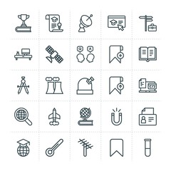 Modern Simple Set of science, bookmarks, education Vector outline Icons. ..Contains such Icons as  web, thermometer,  symbol,  nuclear and more on white background. Fully Editable. Pixel Perfect.