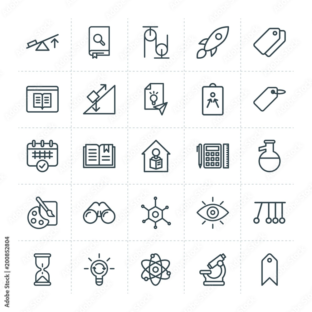 Poster modern simple set of science, bookmarks, education vector outline icons. ..contains such icons as id