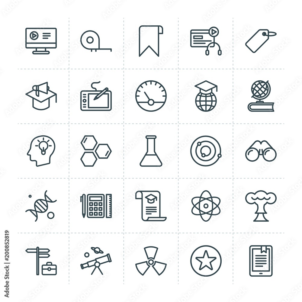 Aufkleber modern simple set of science, bookmarks, education vector outline icons. ..contains such icons as re