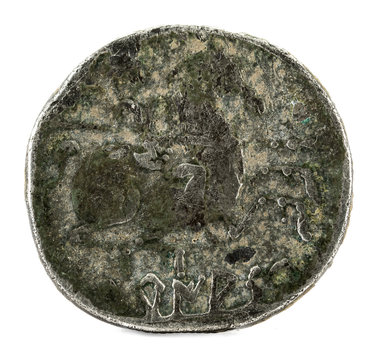 Silver coin. Ancient Turiaso Iberian Spain silver denarius. Reverse.